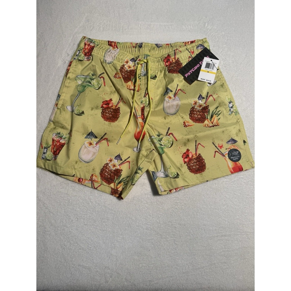 Psycho Tuna Mens Tropical Cocktails Swim Trunks Lemon Drop Yellow Size M
